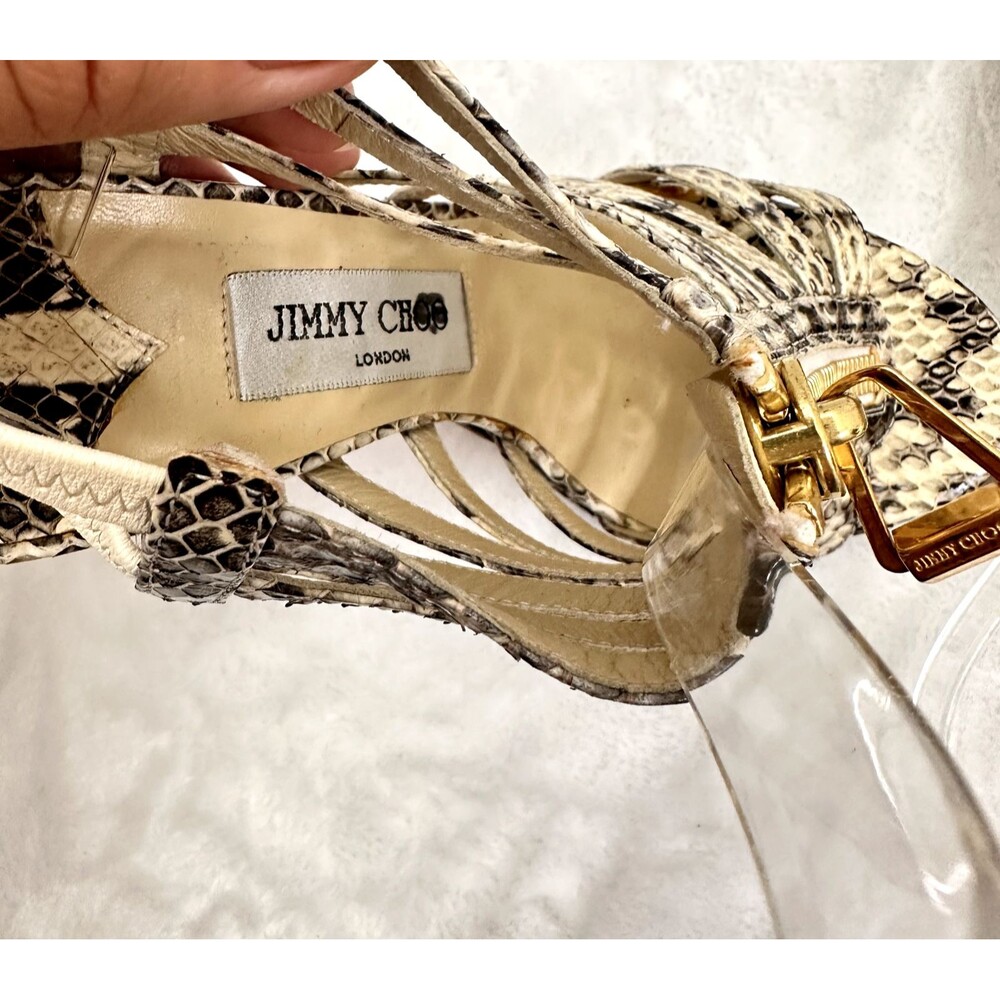 Jimmy Choo Women's Snakeskin Heels Strappy Sandals Front Gold Zip Python SZ 37 - Picture 10 of 14